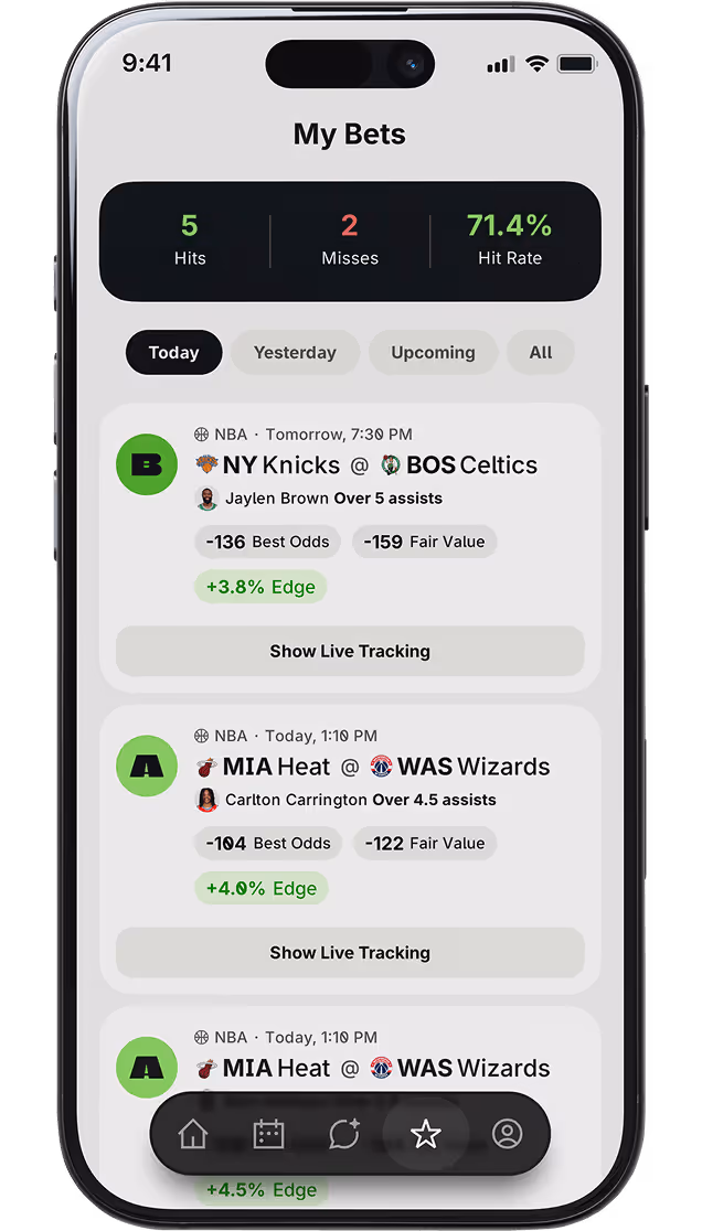 Edge My Bets tracking screen